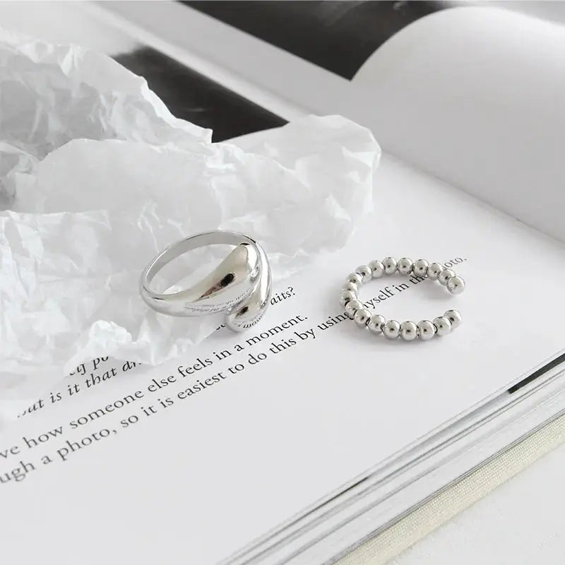 Lovcia Office Waterdrop 925 Sterling Silver Adjustable Ring-Rings-Silver-Silver