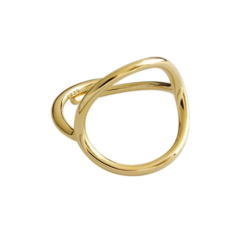 Lovcia Officr Geometry Hollow Circle 925 Sterling Silver Adjustable Ring-Rings-Yellow Gold-Yellow Gold