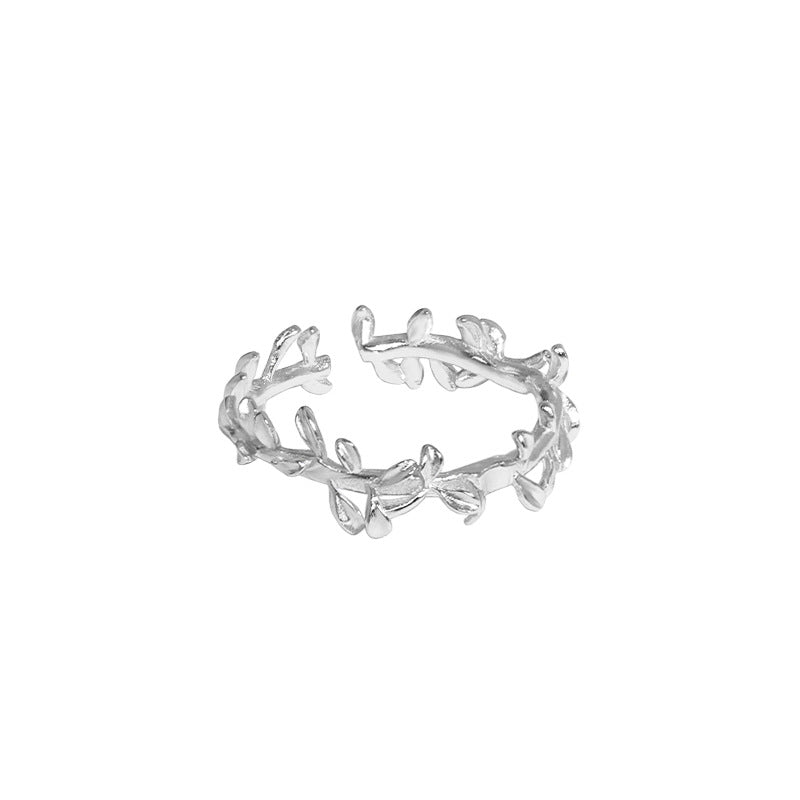 Lovcia Olive Branch 925 Silver Adjustable Ring Gold-Rings-Silver-Silver