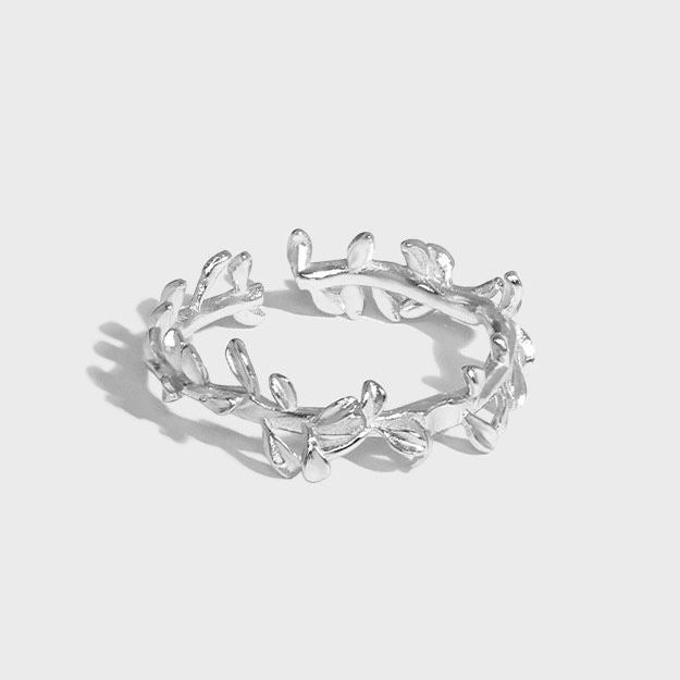 Lovcia Olive Branch 925 Silver Adjustable Ring Gold-Rings-Yellow Gold-Yellow Gold