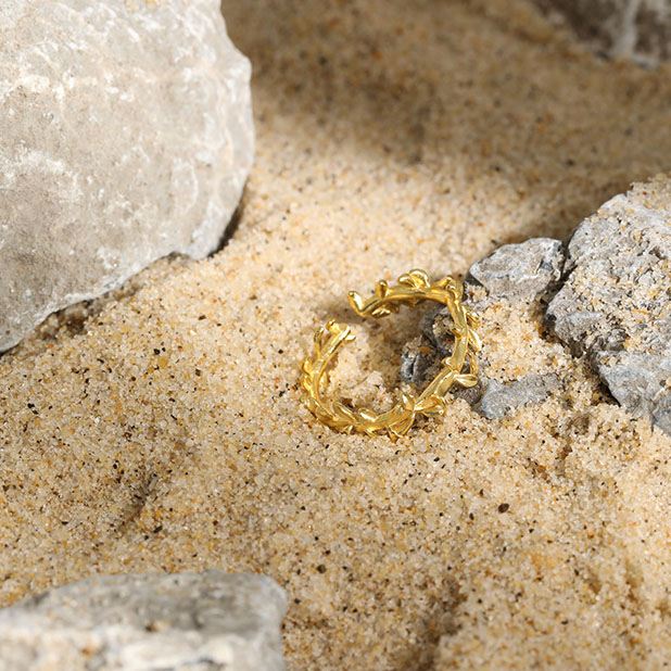Lovcia Olive Branch 925 Silver Adjustable Ring Gold-Rings-Yellow Gold-Yellow Gold