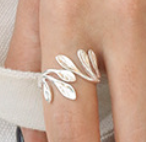 Lovcia Olive Branch Leaves Adjustable Ring 925 Gold Plated-Rings-Rhodium-Rhodium
