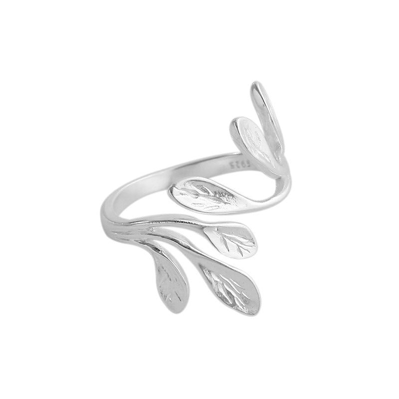 Lovcia Olive Branch Leaves Adjustable Ring 925 Gold Plated-Rings-Yellow Gold-Yellow Gold