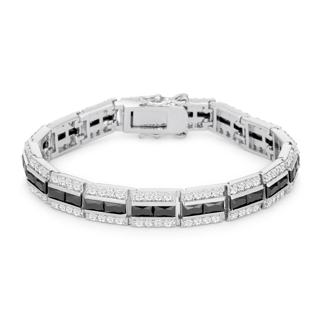 Lovcia Onyx Silver-Tone Cubic Zirconia Bracelet with Radiant Shimmer-Bracelets-