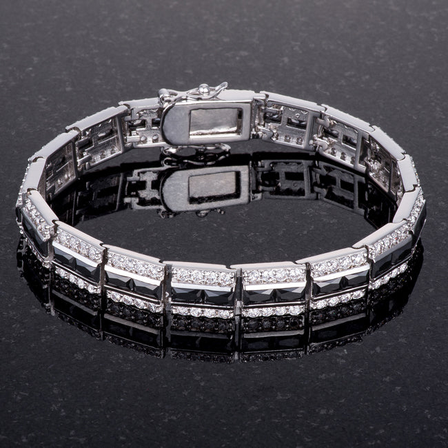 Lovcia Onyx Silver-Tone Cubic Zirconia Bracelet with Radiant Shimmer-Bracelets-