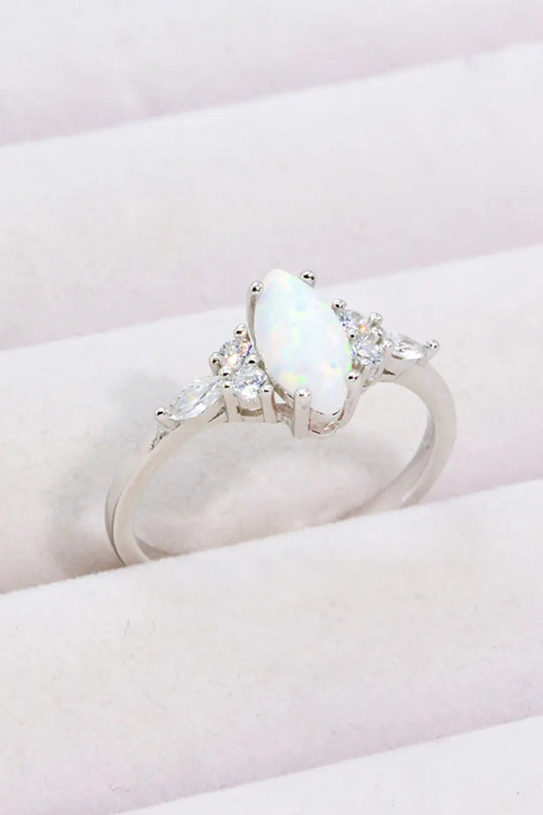 Lovcia Opal and Zircon Platinum-Plated Ring-Rings-Opal-5-Opal