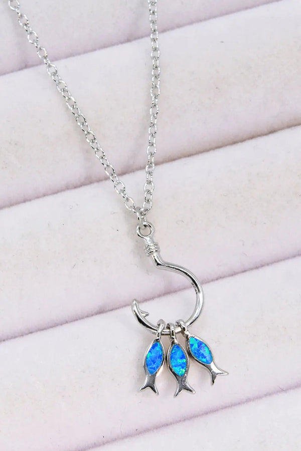 Lovcia Opal Fish 925 Sterling Silver Necklace-Necklaces-Cobalt Blue-One Size-Cobalt Blue