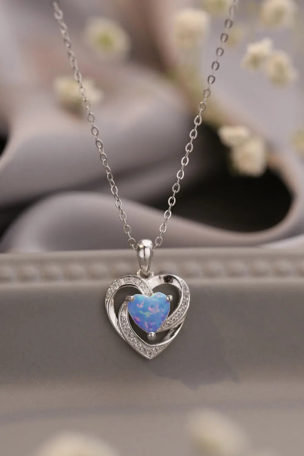 Lovcia Opal Heart Pendant Necklace-Necklaces-Sky Blue-One Size-Sky Blue