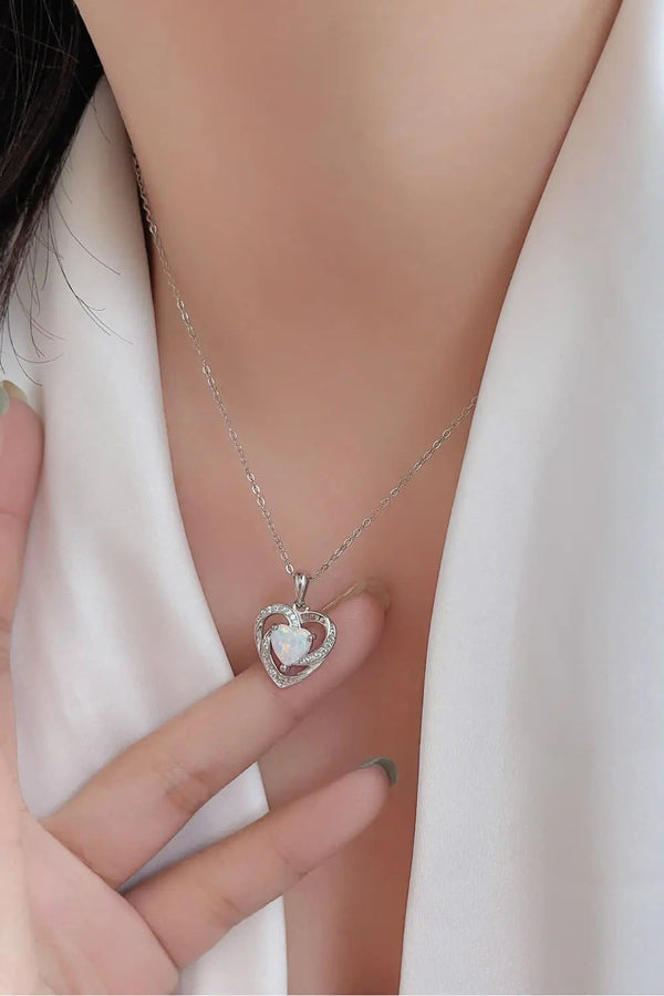 Lovcia Opal Heart Pendant Necklace-Necklaces-White-One Size-White