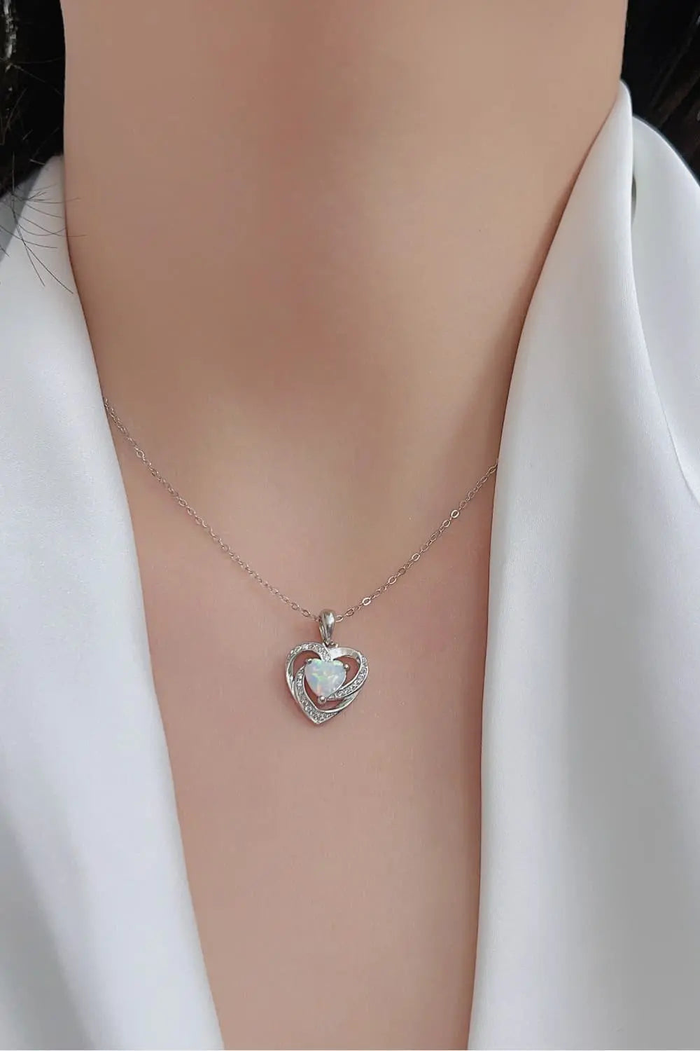 Lovcia Opal Heart Pendant Necklace-Necklaces-White-One Size-White