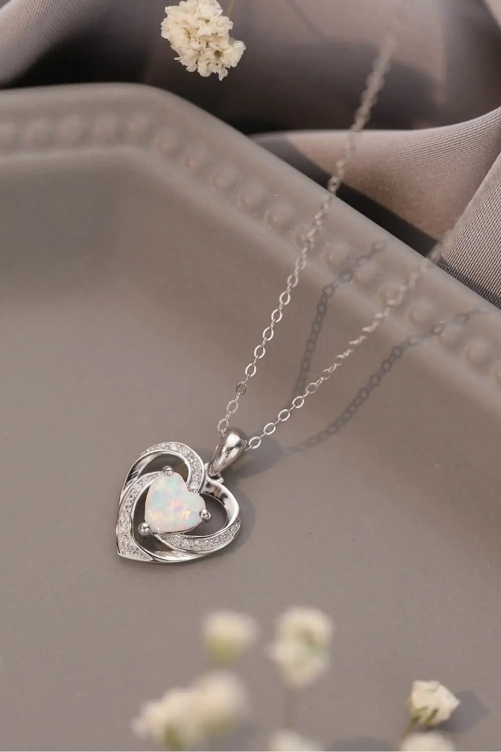 Lovcia Opal Heart Pendant Necklace-Necklaces-White-One Size-White