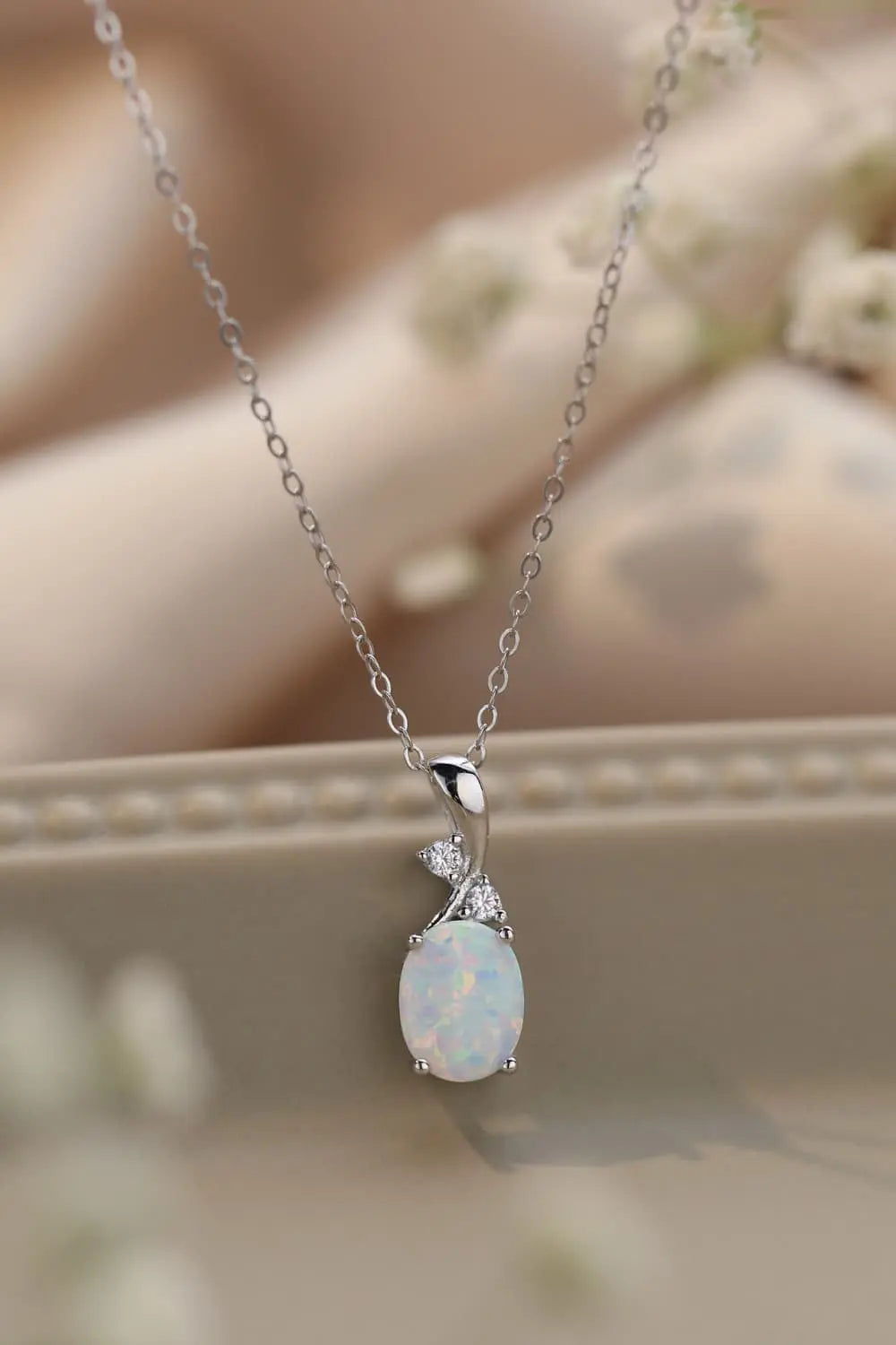 Lovcia Opal Oval Pendant Chain Necklace-Necklaces-Sky Blue-One Size-Sky Blue
