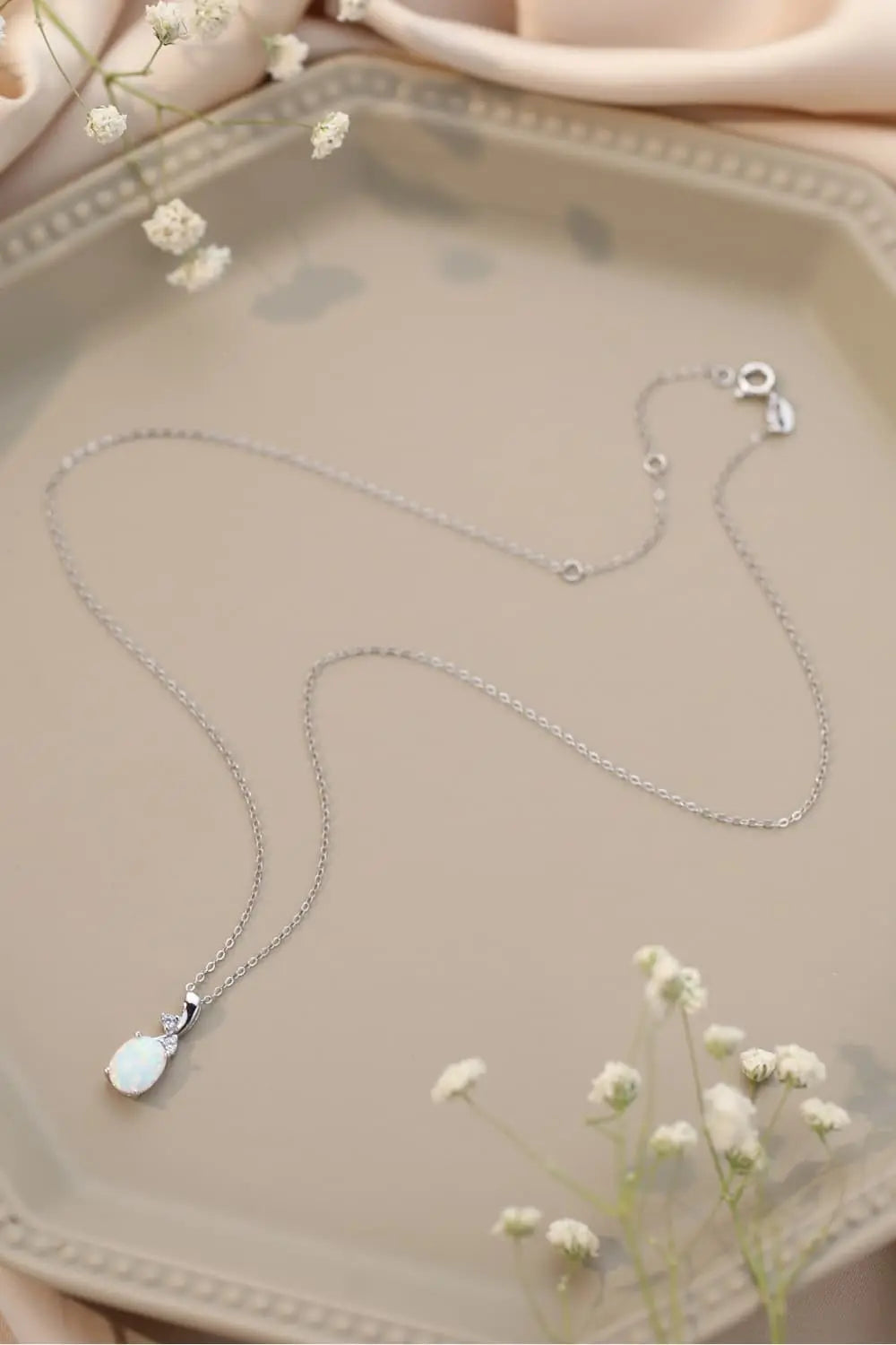Lovcia Opal Oval Pendant Chain Necklace-Necklaces-Sky Blue-One Size-Sky Blue