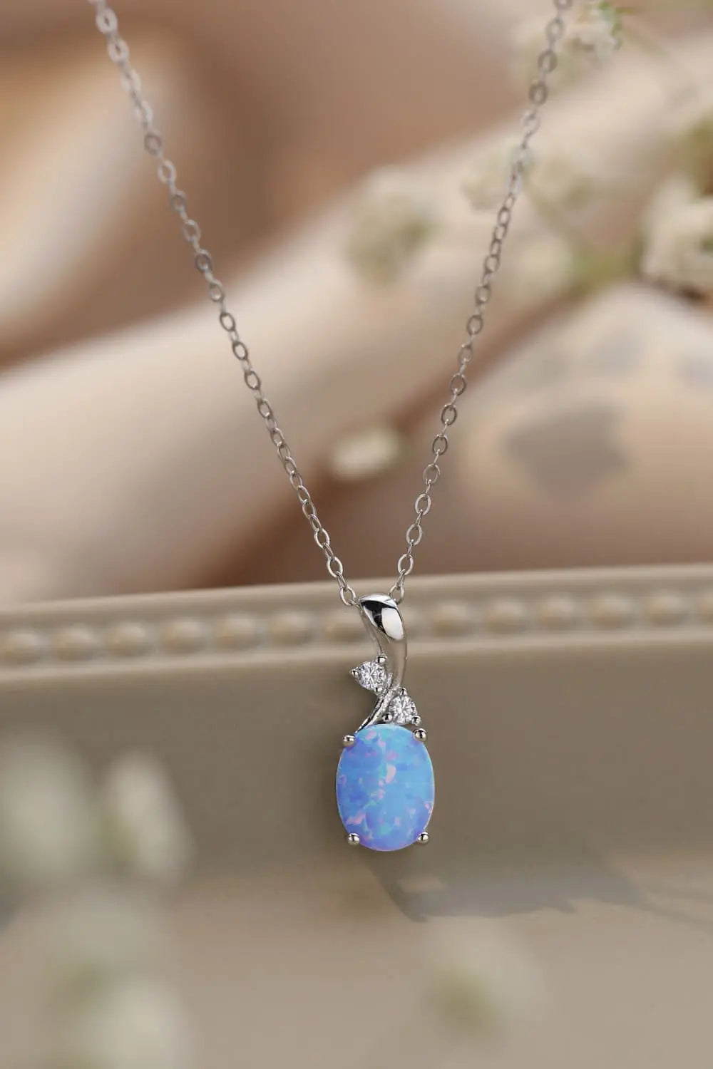 Lovcia Opal Oval Pendant Chain Necklace-Necklaces-Sky Blue-One Size-Sky Blue