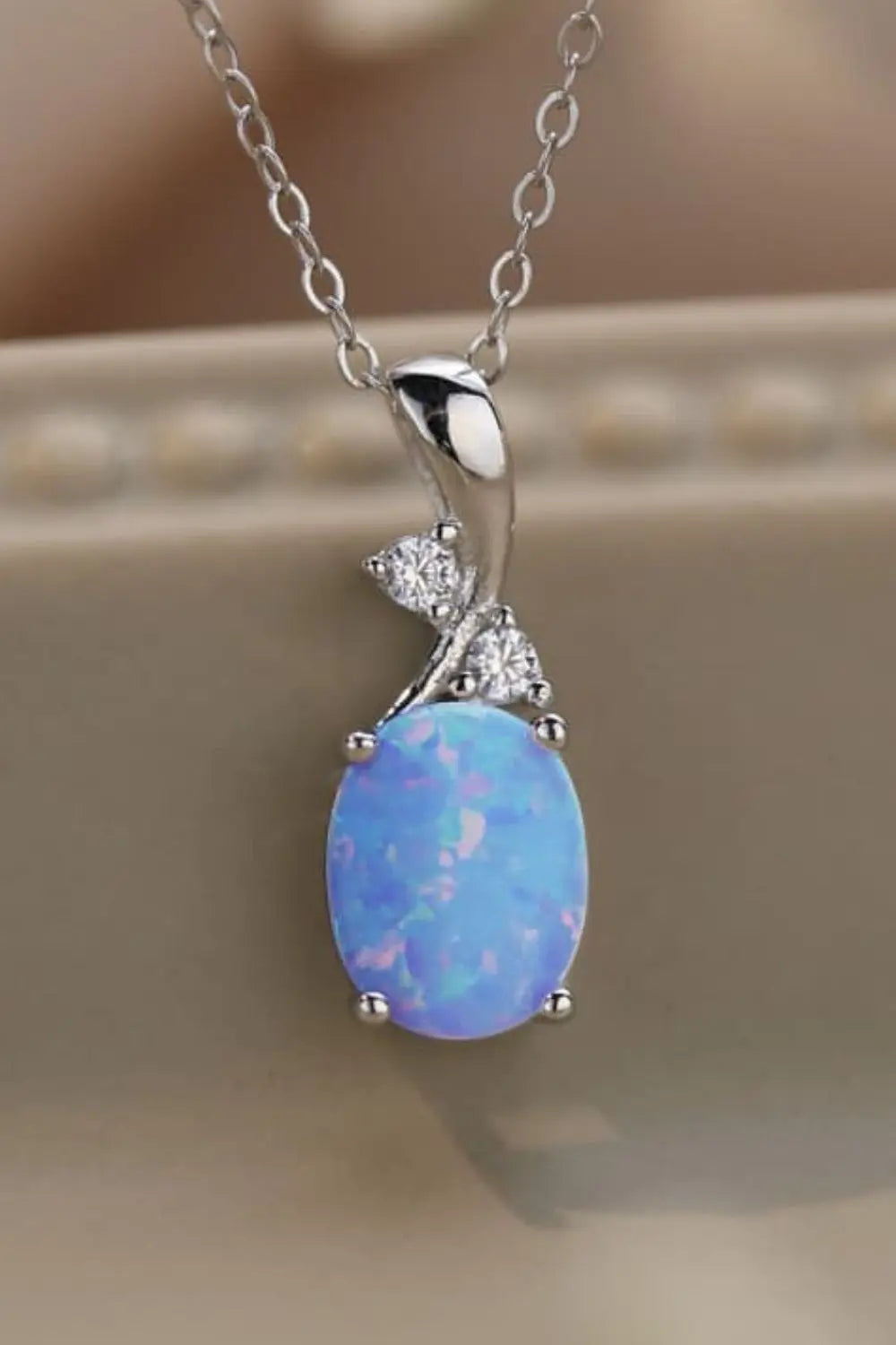 Lovcia Opal Oval Pendant Chain Necklace-Necklaces-Sky Blue-One Size-Sky Blue