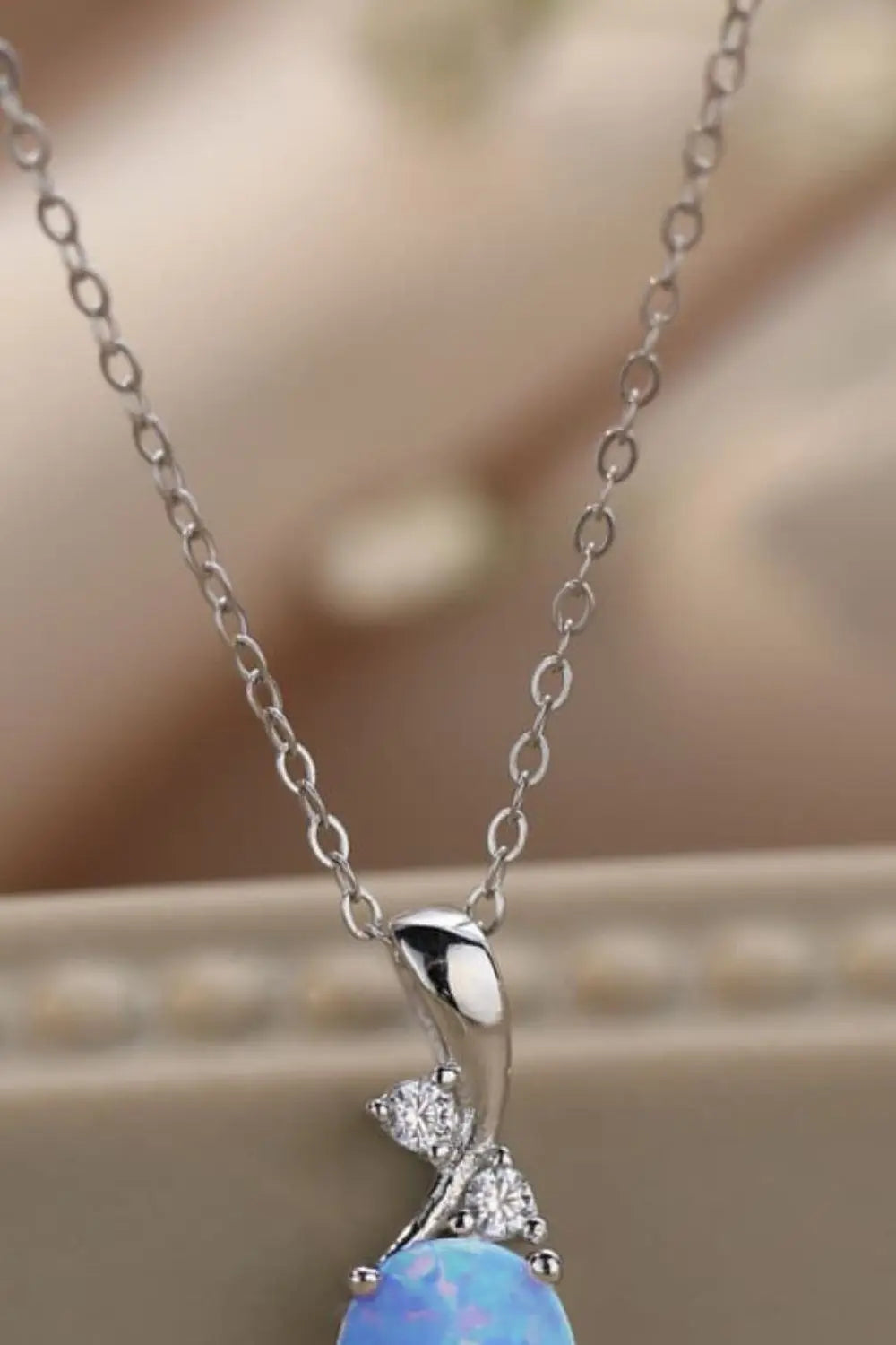 Lovcia Opal Oval Pendant Chain Necklace-Necklaces-Sky Blue-One Size-Sky Blue