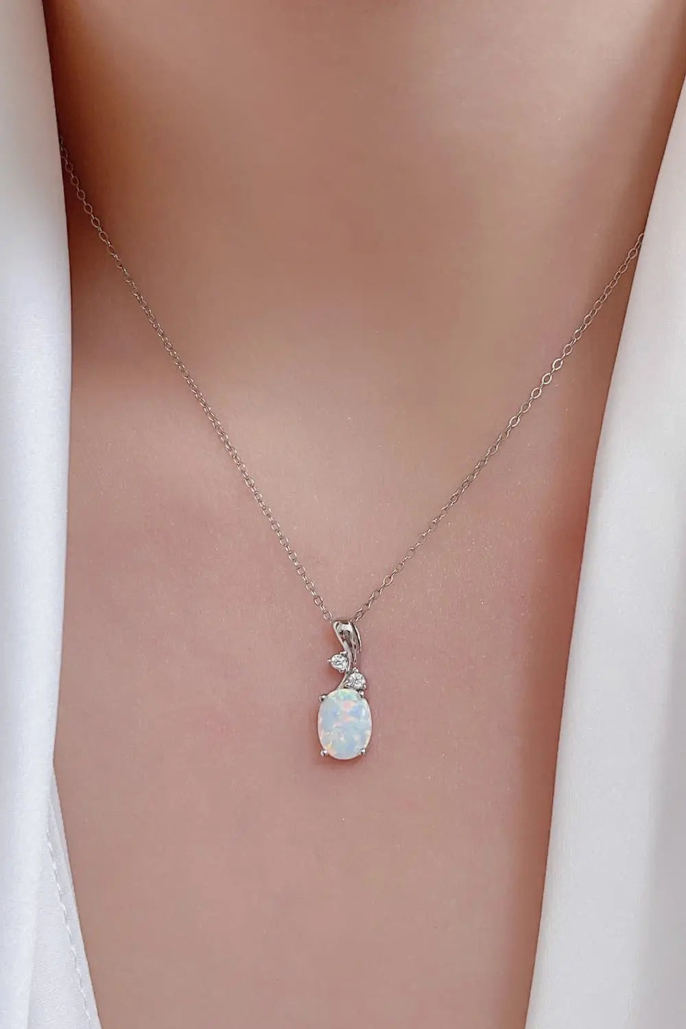 Lovcia Opal Oval Pendant Chain Necklace-Necklaces-White-One Size-White