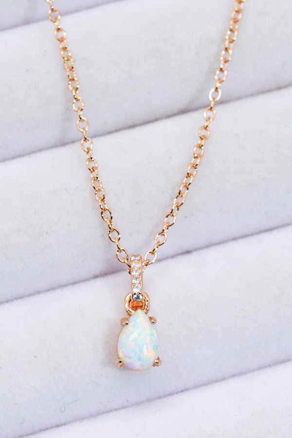 Lovcia Opal Pendant 925 Sterling Silver Chain-Link Necklace-Necklaces-Rose Gold-One Size-Rose Gold