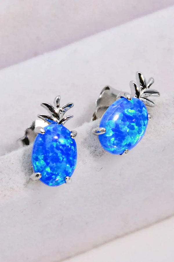 Lovcia Opal Pineapple Platinum-Plated Earrings-Earrings-Cobalt Blue-One Size-Cobalt Blue