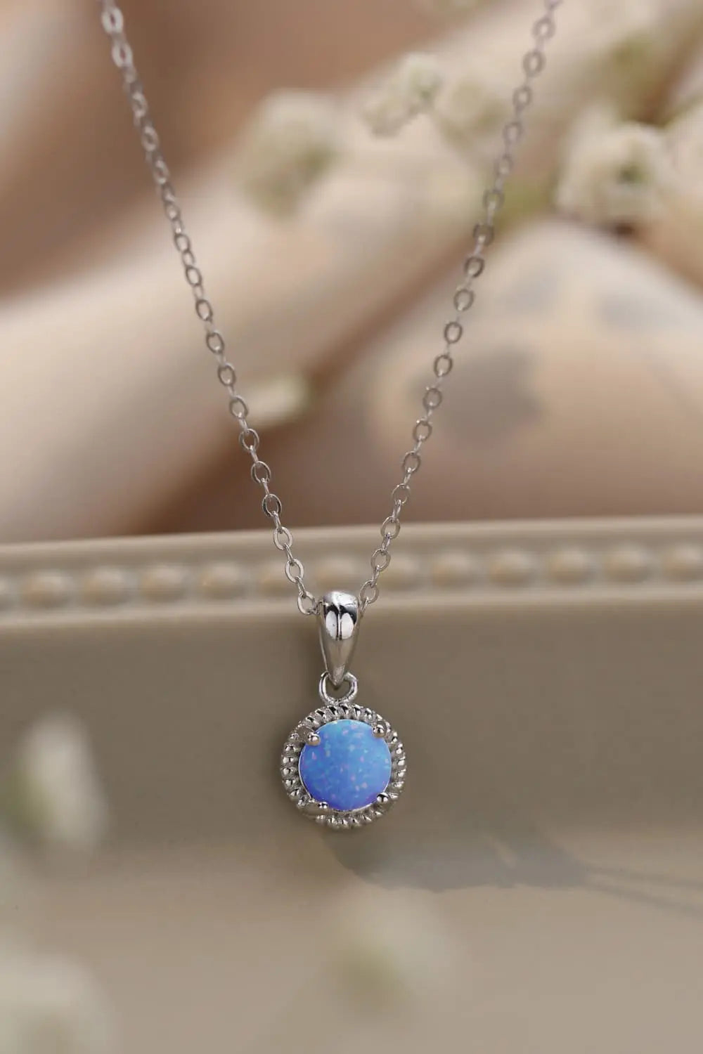 Lovcia Opal Round Pendant Chain Necklace-Necklaces-Sky Blue-One Size-Sky Blue