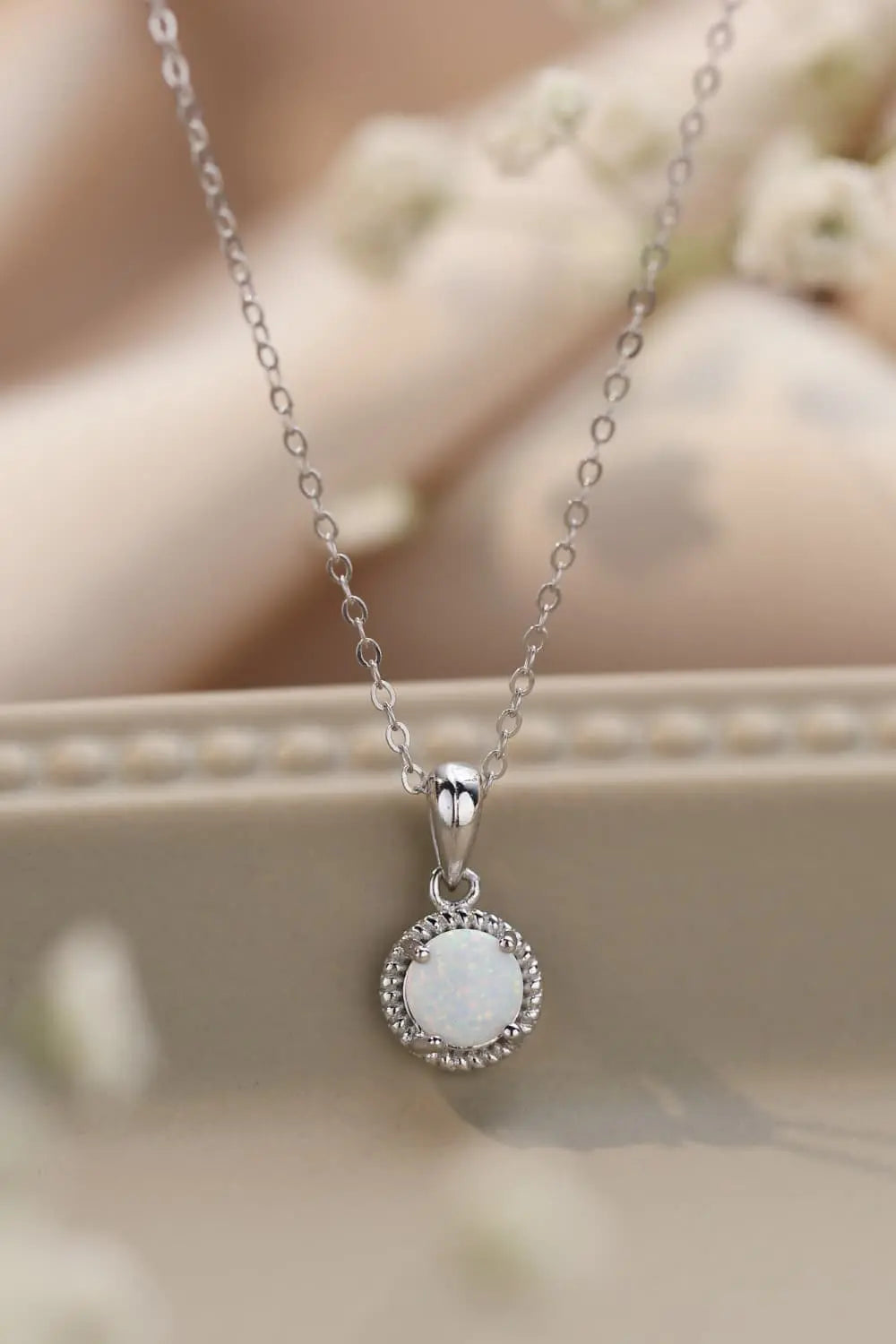 Lovcia Opal Round Pendant Chain Necklace-Necklaces-White-One Size-White