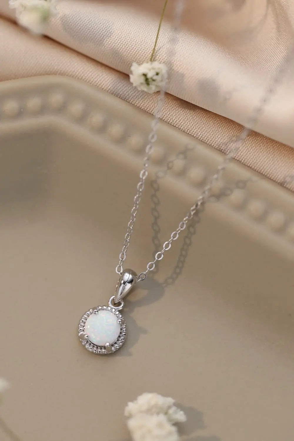Lovcia Opal Round Pendant Chain Necklace-Necklaces-White-One Size-White