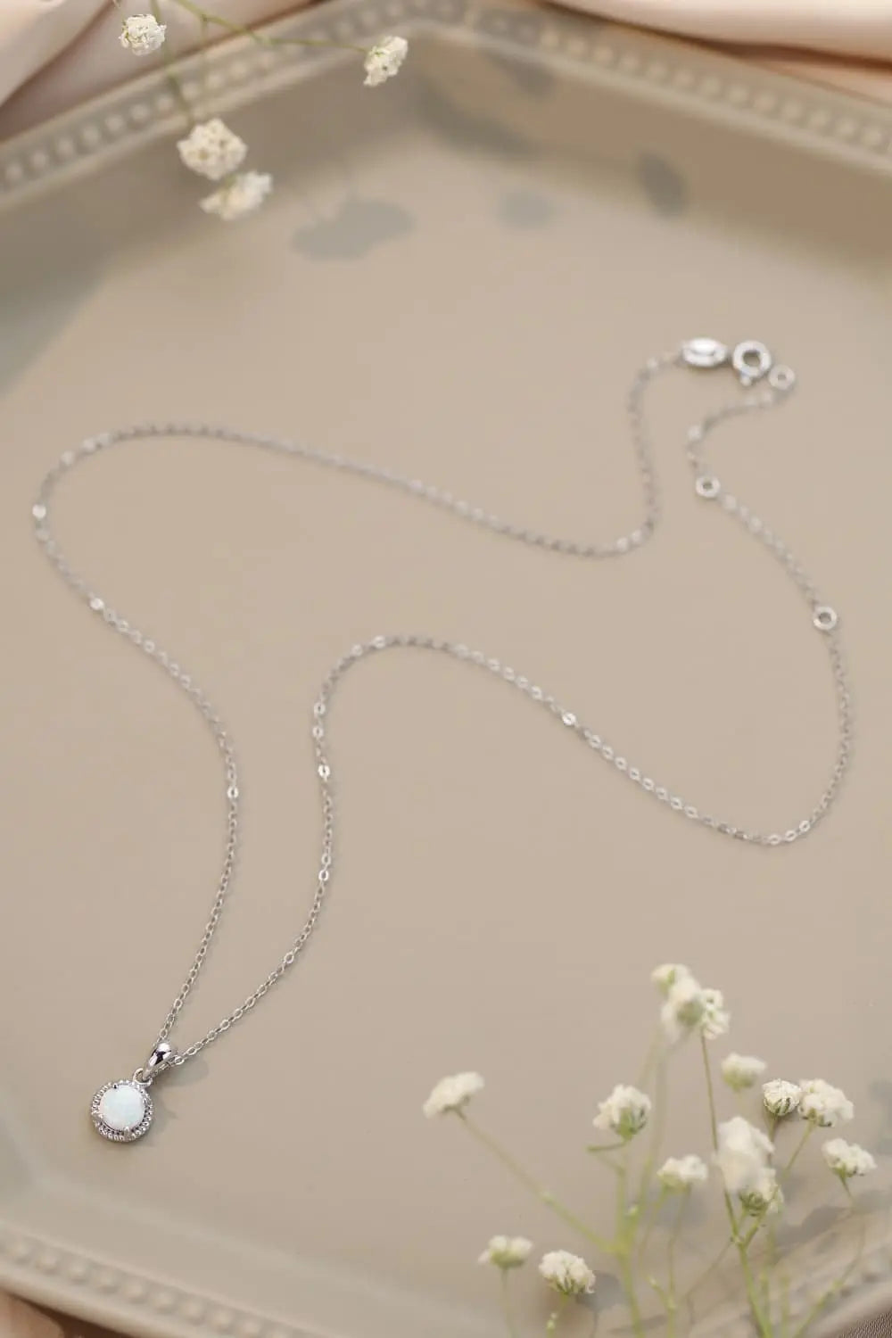 Lovcia Opal Round Pendant Chain Necklace-Necklaces-White-One Size-White