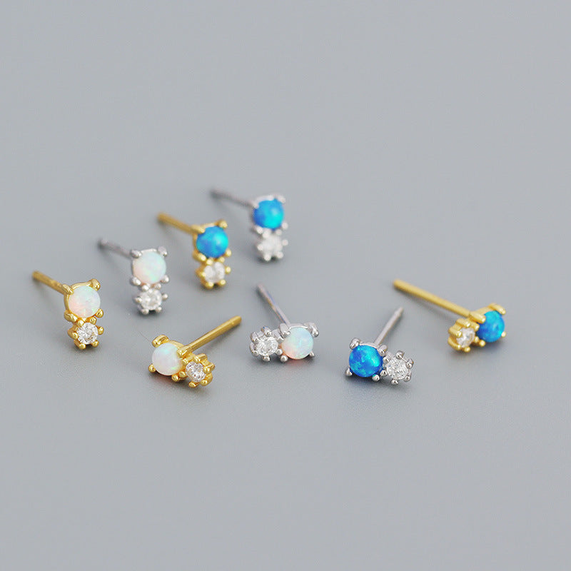 Lovcia Opal Snowman CZ Stud Earrings 925 Silver Gold Tone-Earrings-Yellow Gold & Blue Opal-Yellow Gold & Blue Opal