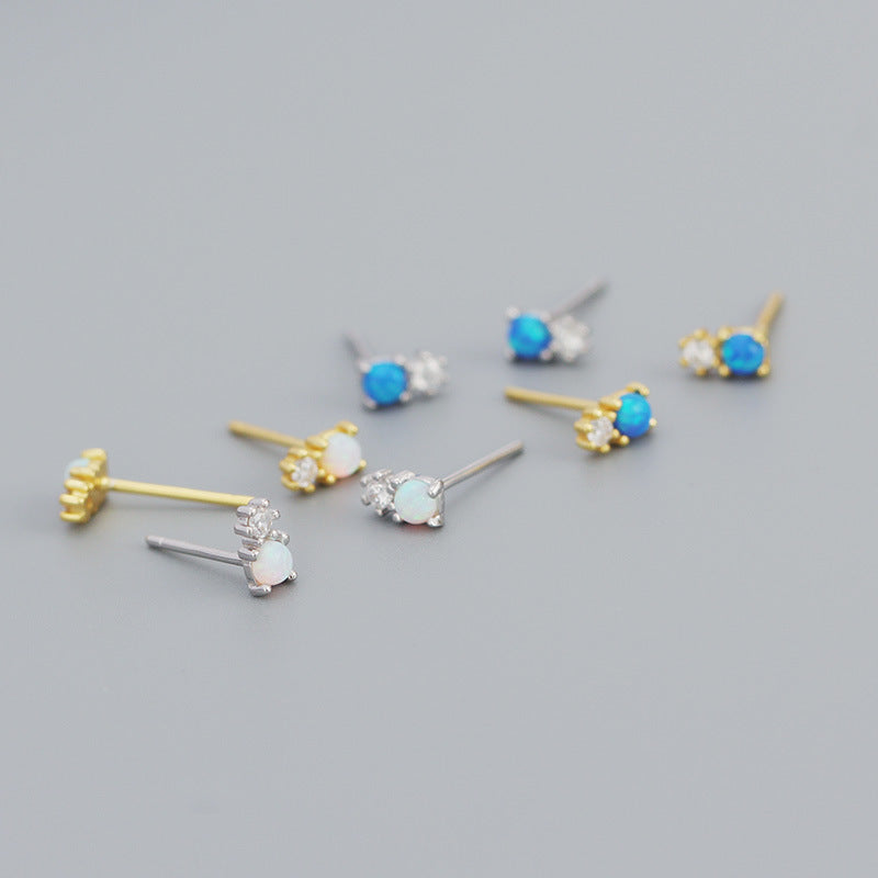 Lovcia Opal Snowman CZ Stud Earrings 925 Silver Gold Tone-Earrings-Yellow Gold & Blue Opal-Yellow Gold & Blue Opal