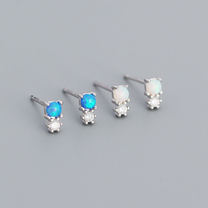 Lovcia Opal Snowman CZ Stud Earrings 925 Silver Gold Tone-Earrings-Yellow Gold & Blue Opal-Yellow Gold & Blue Opal
