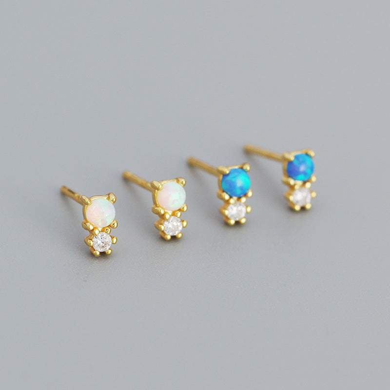 Lovcia Opal Snowman CZ Stud Earrings 925 Silver Gold Tone-Earrings-Yellow Gold & Blue Opal-Yellow Gold & Blue Opal