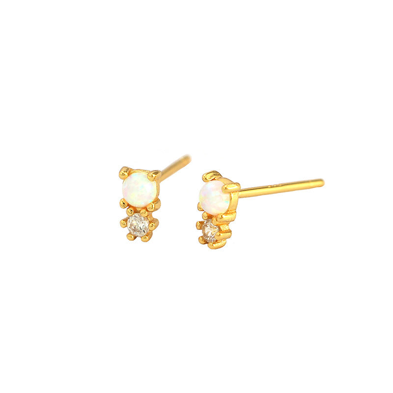 Lovcia Opal Snowman CZ Stud Earrings 925 Silver Gold Tone-Earrings-Yellow Gold & Blue Opal-Yellow Gold & Blue Opal