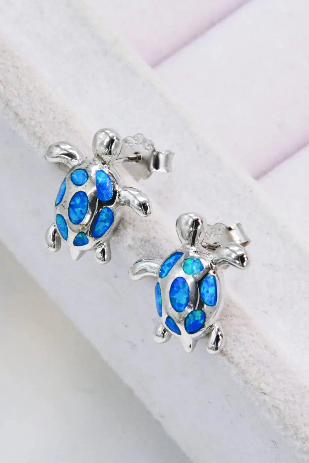 Lovcia Opal Turtle Platinum-Plated Stud Earrings-Earrings-Blue-One Size-Blue