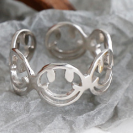 Lovcia Open Adjustable 925 Silver Gold Plated Smile Ring-Rings-Rhodium-Rhodium