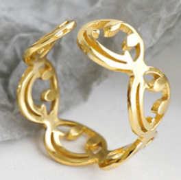 Lovcia Open Adjustable 925 Silver Gold Plated Smile Ring-Rings-Yellow Gold-Yellow Gold