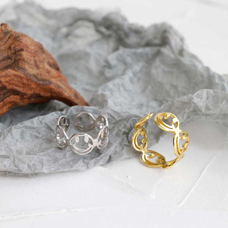 Lovcia Open Adjustable 925 Silver Gold Plated Smile Ring-Rings-Yellow Gold-Yellow Gold