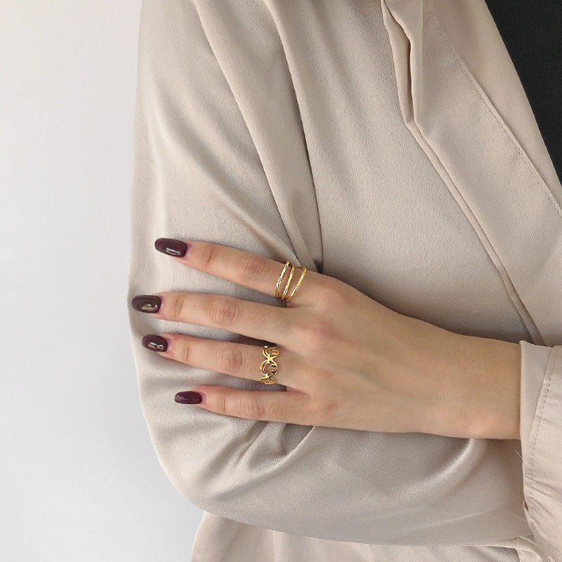 Lovcia Open Adjustable 925 Silver Gold Plated Smile Ring-Rings-Yellow Gold-Yellow Gold