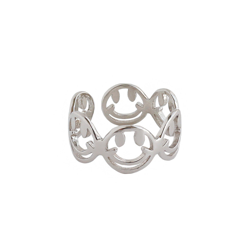 Lovcia Open Adjustable 925 Silver Gold Plated Smile Ring-Rings-Yellow Gold-Yellow Gold