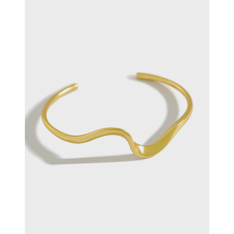 Lovcia Open Bangle Irregular Wave 56mm 925 Gold Plated-Bracelets-Yellow Gold-Yellow Gold
