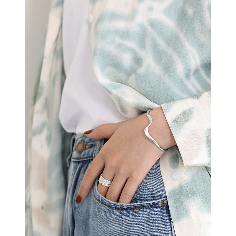 Lovcia Open Bangle Irregular Wave 56mm 925 Gold Plated-Bracelets-Yellow Gold-Yellow Gold