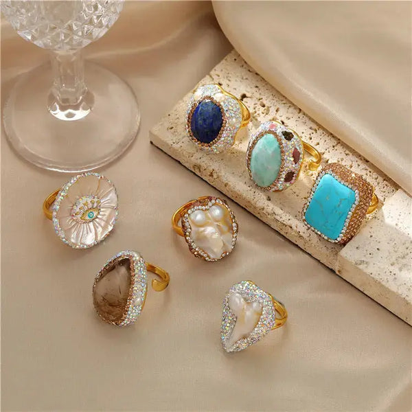 Lovcia Opulent Baroque Pearl Ring for Women - Embrace Timeless Elegance-Rings-K 0612 Amazonite-K 0612 Amazonite