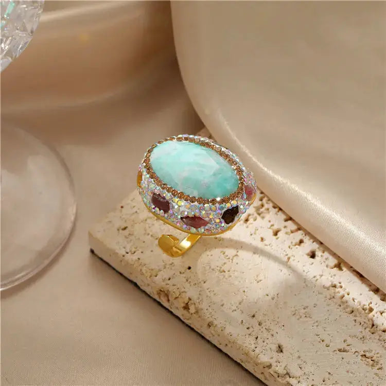 Lovcia Opulent Baroque Pearl Ring for Women - Embrace Timeless Elegance-Rings-K 0612 Amazonite-K 0612 Amazonite