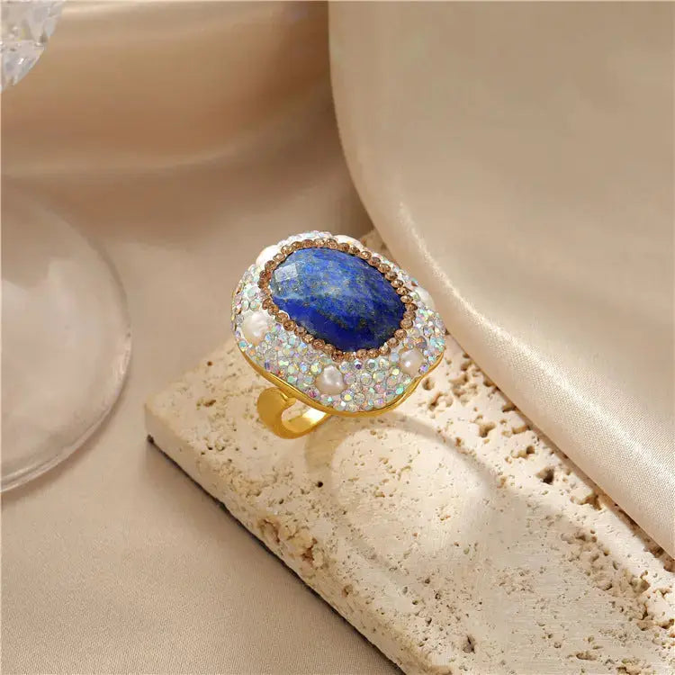Lovcia Opulent Baroque Pearl Ring for Women - Embrace Timeless Elegance-Rings-K 0613 Lapis Lazuli-K 0613 Lapis Lazuli
