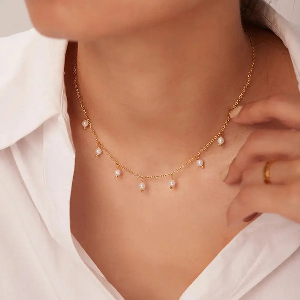 Lovcia Opulent Elegance Pearl Tassel Necklace - Women's Gold Plated Stainless Steel Chain-Necklaces-Golden colour-Golden colour
