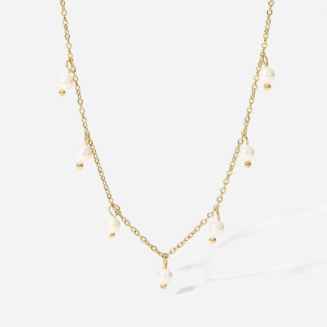 Lovcia Opulent Elegance Pearl Tassel Necklace - Women's Gold Plated Stainless Steel Chain-Necklaces-Golden colour-Golden colour