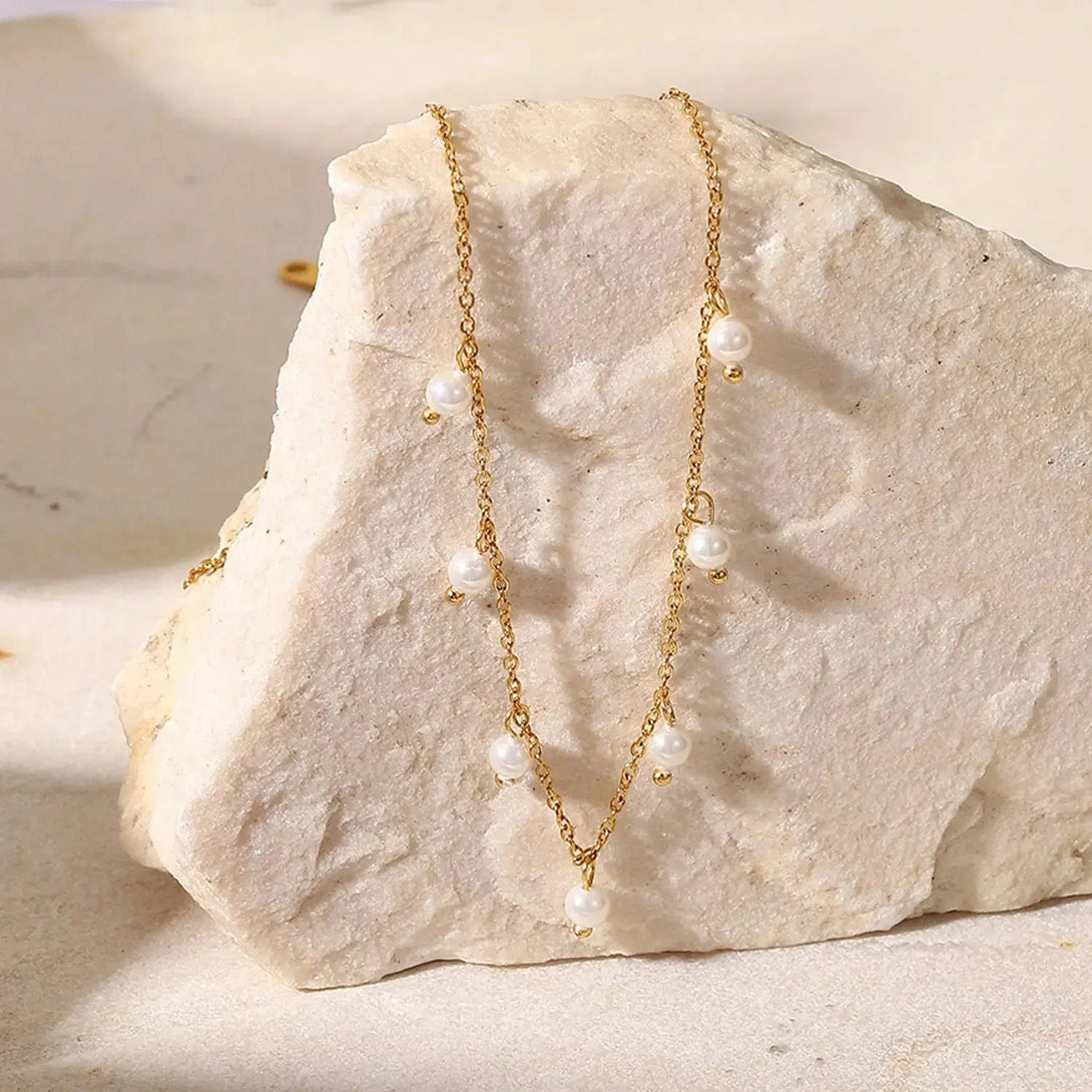Lovcia Opulent Elegance Pearl Tassel Necklace - Women's Gold Plated Stainless Steel Chain-Necklaces-Golden colour-Golden colour