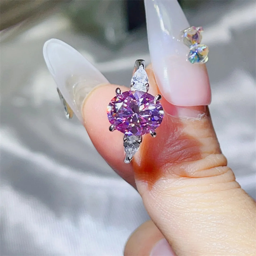 Lovcia Orchid Flame 3 Carat Moissanite 925 Sterling Silver Ring for Women - Pink Purple-5- - Buy latest trendy Rings for Women and Girls