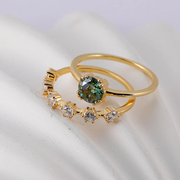 Lovcia Orion 1 Carat Moissanite 925 Sterling Silver 2pcs Ring Set for Women - Gold-6- - Buy latest trendy Rings for Women and Girls
