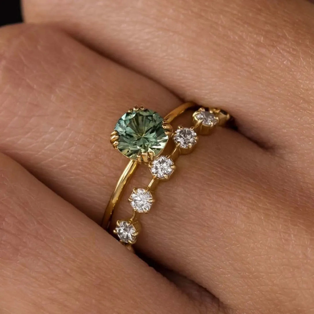 Lovcia Orion 1 Carat Moissanite 925 Sterling Silver 2pcs Ring Set for Women - Gold-6- - Buy latest trendy Rings for Women and Girls
