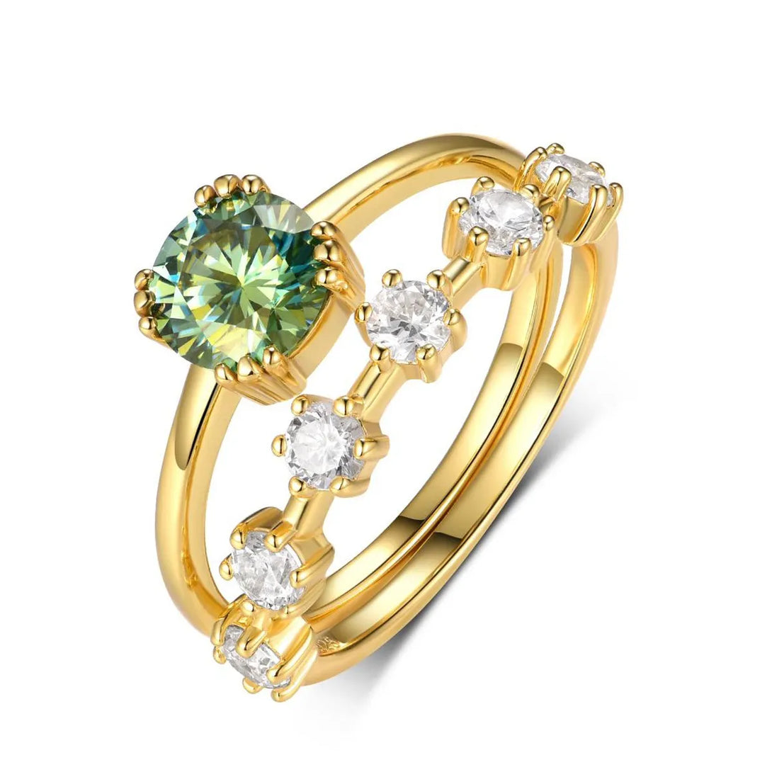 Lovcia Orion 1 Carat Moissanite 925 Sterling Silver 2pcs Ring Set for Women - Gold-6- - Buy latest trendy Rings for Women and Girls